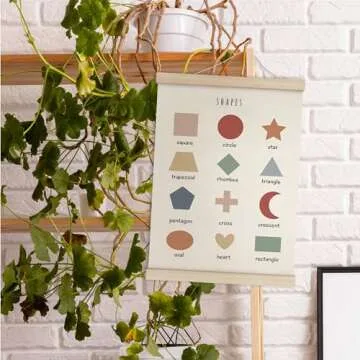 HRQKO Shapes Classroom Decor Poster Hanger Frame, Play Room Wall Decor, Boho Learning Wall Art With Wooden Frames, Educational Wall Hanging Banner Decor for Kids Toddlers Room Homeschool,12x16 Inch