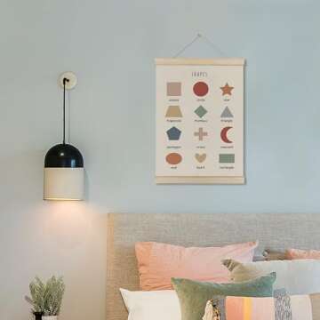 HRQKO Shapes Classroom Decor Poster Hanger Frame, Play Room Wall Decor, Boho Learning Wall Art With Wooden Frames, Educational Wall Hanging Banner Decor for Kids Toddlers Room Homeschool,12x16 Inch