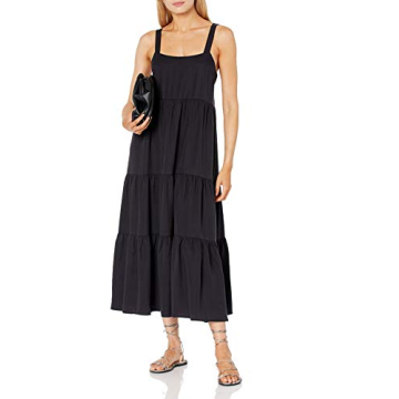 The Drop Women's Britt Tiered Maxi Tent Dress in Off-Black, L