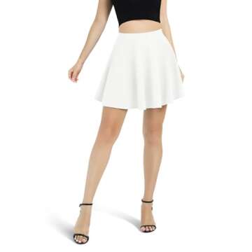 Urban CoCo Women's Basic Versatile Stretchy Flared Casual Mini Skater Skirt (Small, White)