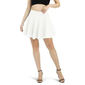 Urban CoCo Women's Basic Versatile Stretchy Flared Casual Mini Skater Skirt (Small, White)