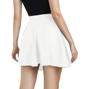 Urban CoCo Women's Basic Versatile Stretchy Flared Casual Mini Skater Skirt (Small, White)
