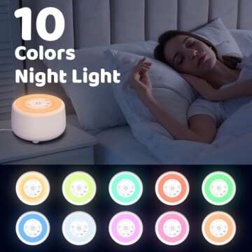 Sleepbox Sound White Noise Machine with 25 Soothing Sounds and 10 Colors Warm Night Light 4 Brightness Levels 32 Volume Levels 5 Timer and Memory Function for Baby Kids Adults Seniors Sleeping (White)