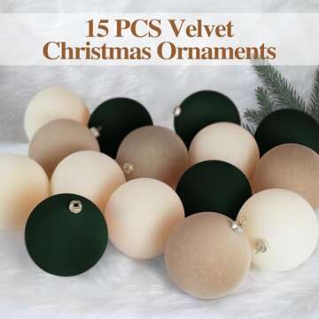 EMPOF Velvet Christmas Ornaments 15 PCS, 3.15“ Large Fancy Luxury Mix Velvet Ornaments for Christm...