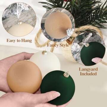 EMPOF Velvet Christmas Ornaments 15 PCS, 3.15“ Large Fancy Luxury Mix Velvet Ornaments for Christmas Tree, Christmas Tree Decorations Balls Ornaments for Xmas Tree Holiday Decor (Mix Green)