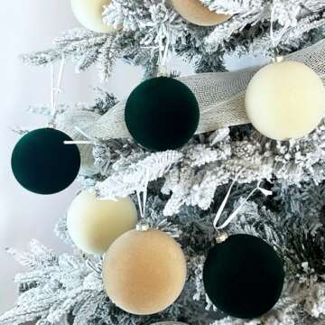 EMPOF Velvet Christmas Ornaments 15 PCS, 3.15“ Large Fancy Luxury Mix Velvet Ornaments for Christmas Tree, Christmas Tree Decorations Balls Ornaments for Xmas Tree Holiday Decor (Mix Green)