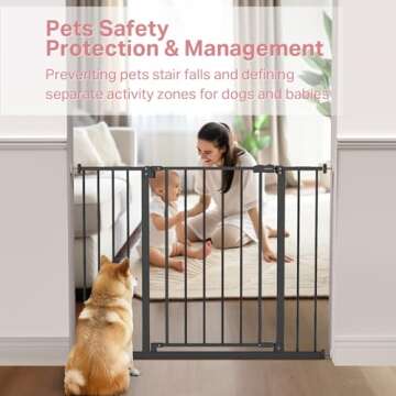 Mom's Choice Award-InnoTruth Dog Gate for Stairs, 28.9-42.1" Wide Baby Gate Indoor for Doorways, 30" Tall Pet Gate for Dogs Easy Walk Thru One Hand Opeing Dual Lock, Pressure Mount Easy Install, Black