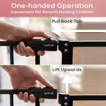 Mom's Choice Award-InnoTruth Dog Gate for Stairs, 28.9-42.1" Wide Baby Gate Indoor for Doorways, 30" Tall Pet Gate for Dogs Easy Walk Thru One Hand Opeing Dual Lock, Pressure Mount Easy Install, Black