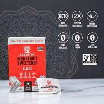 Lakanto Classic Monk Fruit Sweetener with Erythritol Packets - White Sugar Replacement, Zero Net Carbs, Zero Calorie, Sweeten on the Go, Coffee, Lemonade, Tea, Desserts - Classic (3g - 30 Count)