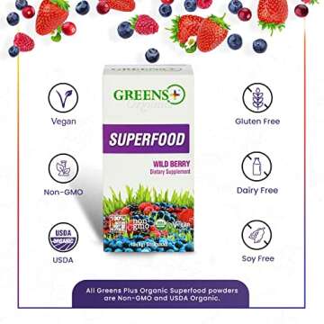 Greens+ Organic Wild Berry Superfood Powder Packet, Superfoods for Morning Kick, Energy & Vitality B...