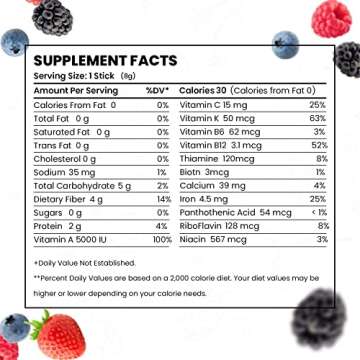 Greens+ Organic Wild Berry Superfood Powder Packet, Superfoods for Morning Kick, Energy & Vitality Boost, Nutrition & Vibrant Health, Dietary Supplement, Vegan Soy/Dairy/Gluten Free (15 Sticks)