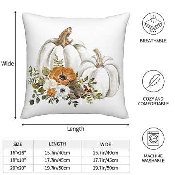 Fall Autumn Decorations Pumpkin Throw Pillows Cover 18x18 Set of 2 Grey White Pumpkins Orange Flower...