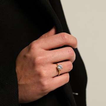 espere 18K Gold Plated Sterling Silver Round Cut 2 Carat Cubic Zirconia Solitaire Engagement Ring | Women's Gold Band CZ Promise Ring