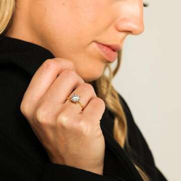 espere 18K Gold Plated Sterling Silver Round Cut 2 Carat Cubic Zirconia Solitaire Engagement Ring | Women's Gold Band CZ Promise Ring