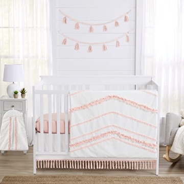 Sweet Jojo Designs Boho Bohemian Baby Girl Nursery Crib Bedding Set - 4 pieces - Blush Pink and Whit...