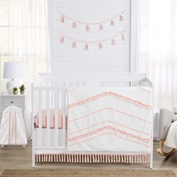 Sweet Jojo Designs Boho Bohemian Baby Girl Nursery Crib Bedding Set - 4 pieces - Blush Pink and Whit...