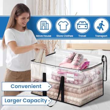 RoomHacks Clear Moving Bags Heavy Duty Extra Large, Moving Supplies with Reinforced Handle and Double Zipper, Storage Bags for Moving Essential, Packing Bags Alternative to Moving Box(6 Packs, Clear)