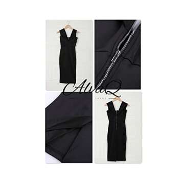 Alvaq Women's Sexy V Neck Off The Shoulder Evening Bodycon Club Midi Dress, Black, XL