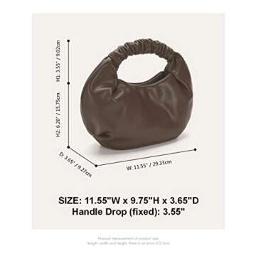 Pettata Chic Top Handle Bag for Women Small Ruched Hobo Handbag Chocolate Soft Faux Leather Tote Bags Purse