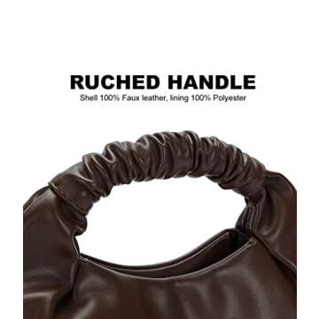 Pettata Chic Top Handle Bag for Women Small Ruched Hobo Handbag Chocolate Soft Faux Leather Tote Bags Purse