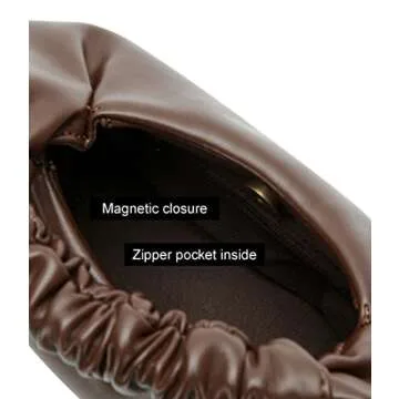 Pettata Chic Top Handle Bag for Women Small Ruched Hobo Handbag Chocolate Soft Faux Leather Tote Bags Purse