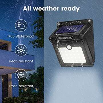 Neloodony Solar Lights 28 LED Motion Sensor Solar Security Lights Outdoor Wall Light with Waterproof Wireless Design for Garden Back Door Step Stair Fence Deck Yard Driveway(4-Pack)