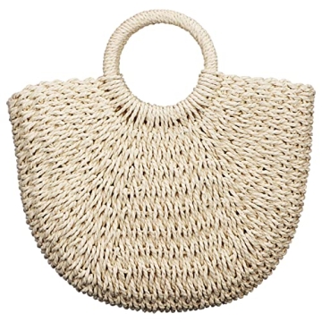 Frienda Straw Tote Bag Summer Beach Bag Handmade Straw Rattan Woven Handbag for Women Travel (Beige,...