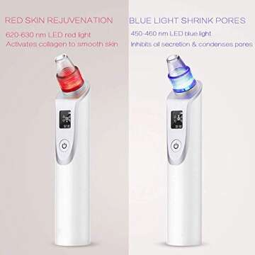 Comedone Suction Blackhead Remover,LED Red blue light Acne Cleanser Dermabrasion Extractor,Nose Pimple Pores Removal Skin Vacuum Device