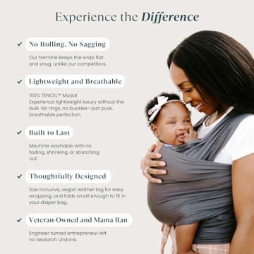 Tuck and Bundle Ezra Baby Wrap - Lightweight Baby Carrier - Slate Grey - Best Baby Wrap for Newborns 0-18 Months - 100% Tencel Modal, Comfortable, Simple, and Hands-Free Babywearing Wraps