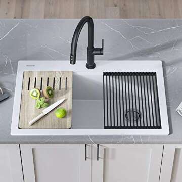 KRAUS Bellucci Workstation 33 in. Drop In Single Bowl Granite Kitchen Sink in White with Accessories...