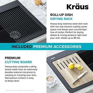 KRAUS Bellucci Workstation 33 in. Drop In Single Bowl Granite Kitchen Sink in White with Accessories, KGTW1-33WH