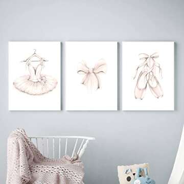 Ballet Dress Wall Art Ballerina Poster Nursery Canvas Painting Pink Dancing Shoes Tie Print Nordic Picture Girls Bedroom Decor 12x16inchx3pcs Unframed