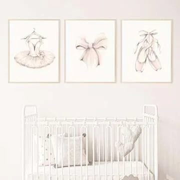 Ballet Dress Wall Art Ballerina Poster Nursery Canvas Painting Pink Dancing Shoes Tie Print Nordic Picture Girls Bedroom Decor 12x16inchx3pcs Unframed