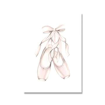 Ballet Dress Wall Art Ballerina Poster Nursery Canvas Painting Pink Dancing Shoes Tie Print Nordic Picture Girls Bedroom Decor 12x16inchx3pcs Unframed