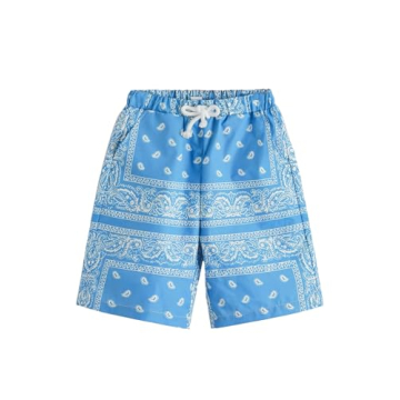 COZYEASE Boy's Graphic Shorts High Waisted Bobo Paisley Shorts Casual Summer Shorts with Pocket Blue...
