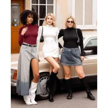 MANGOPOP Turtle Mock Neck Long sleeve Bodysuits for Women Puff Sleeve Bodysuit