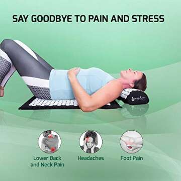 Acupressure Mat and Pillow Set for Back and Neck Pain + Spiky Reflexology Ball - Ebook and Wall Char...