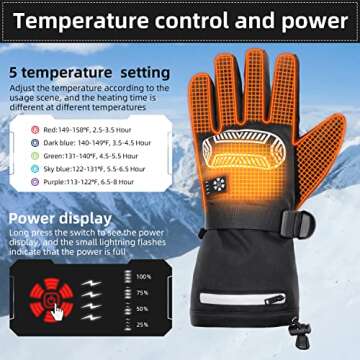 Karcore Heated Gloves for Women Men, 7.4V 3000mAh Rechargeable Battery Electric Heated Gloves Motorcycle Gloves Winter Ski Gloves with 5 Fingers Touchscreen Function (Large)