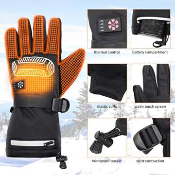 Karcore Heated Gloves for Women Men, 7.4V 3000mAh Rechargeable Battery Electric Heated Gloves Motorcycle Gloves Winter Ski Gloves with 5 Fingers Touchscreen Function (Large)