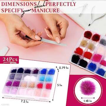 24 Pieces 3D Nail Art Fluffy Pom Balls Kawaii Nail Charms Detachable Magnetic Nail Pom Pom Nail Acce...