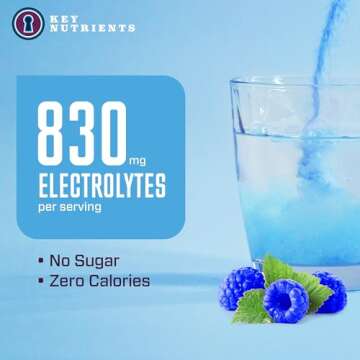 KEY NUTRIENTS Multivitamin Electrolytes Powder No Sugar - Sweet Blue Raspberry Electrolyte Powder - Endurance & Energy Supplement - Hydration Powder - No Calories - 90 Servings - Made in USA