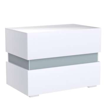 HALLOLURE Nightstand Modern Low Profile White Nightstand with Drawers and LED Light 17.7" Tall Night Stand Bed Side Table for Bedroom, Platform Bed