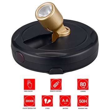 BERGUSTCH Battery Powered LED Spotlight, Picture Light, Indoor Uplighting, Puck Lights with Remote, ...