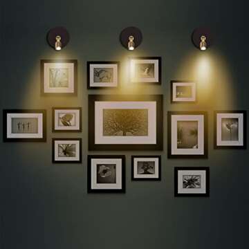 BERGUSTCH Battery Powered LED Spotlight, Picture Light, Indoor Uplighting, Puck Lights with Remote, Picture Frame Lights, Art Display Lights for Paintings Dartboard Portrait Artwork-Black