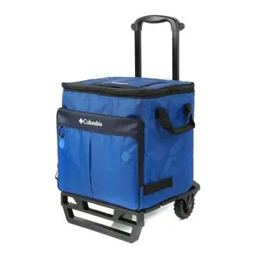 Columbia Crater Peak Wheeled Cooler - 50 Can Rolling Collapsible Cooler with Super Foam Insulation and Foldable All-Terrain Cart with Wheels - Blue