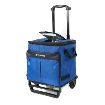 Columbia Crater Peak Wheeled Cooler - 50 Can Rolling Collapsible Cooler with Super Foam Insulation and Foldable All-Terrain Cart with Wheels - Blue