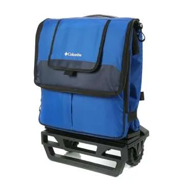 Columbia Crater Peak Wheeled Cooler - 50 Can Rolling Collapsible Cooler with Super Foam Insulation and Foldable All-Terrain Cart with Wheels - Blue