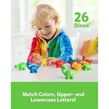 Coogam Matching Letters Fine Motor Toy, 26 PCS Double-Sided ABC Dinosaur Alphabet Match Game with Up...
