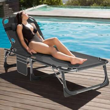 MOPHOTO Folding Lounge Chair - 5-Position Portable Outdoor Chaise Lounge for Sunbathing