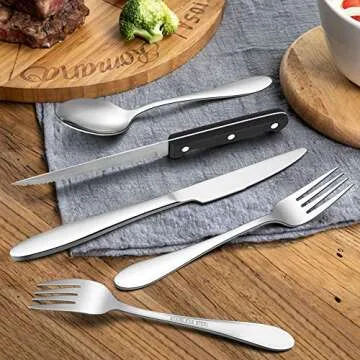 LIANYU 48-Piece Silverware Set for 8 with Steak Knives, Stainless Steel Flatware Cutlery Set, Eating Utensils Tableware Include Forks Knives Spoons, Dishwasher Safe